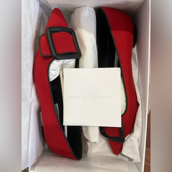 Manolo Blahnik Shoes - Manolo Blahnik Scarlet Red Pumps with Black Accents